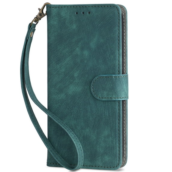 iPhone 11 Case with RFID Blocking Card Holder, Dteck PU Leather Folio Flip Protective Cover with Wrist Strap,Green