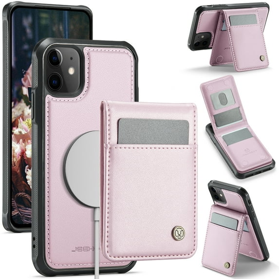 For iPhone 11 Compatible with Magsafe 2 in 1 Detachable Wallet Case with Card Holder,Women Men,Magnetic PU Leather RFID Blocking Flip Kickstand Credit Card Slots Phone Case,Pink