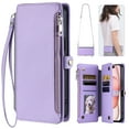 thumbnail image 1 of For iPhone 11 Crossbody/Shoulder Strap Case Wallet Card Holder RFID Blocking Magnetic Closure PU Leather Flip with Wrist Strap Zipper Credit Card Slots Shockproof Cover, Purple, 1 of 9