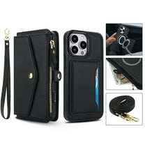 For iPhone 11 Crossbody Wallet Phone Case,Magnetic Detachable Flip,With Shoulder Strap&Wrist Strap,Zipper Pocket,Card&Cash Slots,PU Leather Shockproof Rugged Phone Case,Black