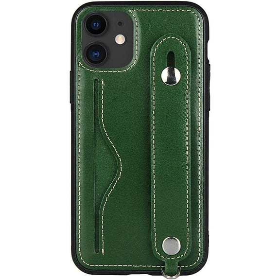 iPhone 11 Genuine Leather Wallet Case Lanyard Necklace Neck Strap with Kickstand Credit Card Holder Wrist Strap Band Phone Protective Back Cover Case for Apple iPhone 11 6.1 inch 2019,Green