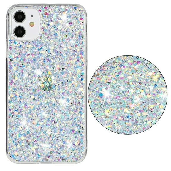 for iPhone 11 Glitter Case, Cute Bling Sparkle Shiny Slim Soft Silicone Reflective Clear TPU Bumper Women Girls Shockproof Protective Phone Case for iPhone 11, White