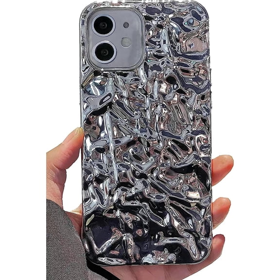 iPhone 11 Glitter Case, Fashion Bling Glitter Silver Cute Soft Silicone Tin Foil 3D Pleats Women Girls Shockproof Soft Case Cover for iPhone 11