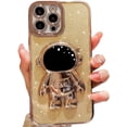 thumbnail image 1 of for iPhone 11 Glitter Case Luxury Plating Astronaut Hidden Stand Case, Cute 3D Kickstand, Bling Slim Thin Shockproof for Women Girls Protective Clear Phone Cover Case, 6.1 inch, Gold, 1 of 7