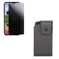 thumbnail image 1 of iPhone 11 - Leather Case Belt Clip w Tempered Glass Privacy Screen Protector - Swivel Holster Vertical Cover Pouch, Curved Anti-Spy Anti-Peep 3D Edge Case Friendly for iPhone 11, 1 of 11