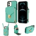thumbnail image 1 of iPhone 11 Luxury Leather Case with Card Holder for Women Phone Case Wallet with Strap Credit Card Slots Crossbody Strap with Kickstand Zipper Shockproof Case For iPhone 11,Mint, 1 of 9