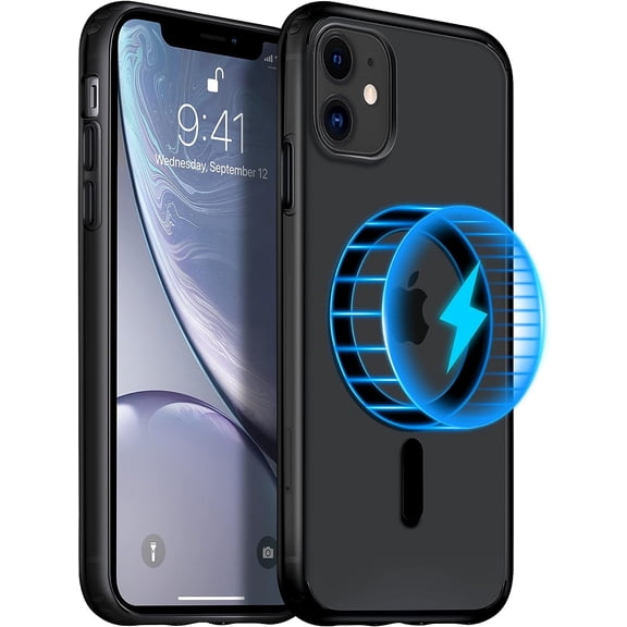for iPhone 11 Magnetic Case, Built in Magnets Compatible with MagSafe, Translucent Matte Hard PC Back Cover + Soft TPU Frame Slim Bumper Case for iPhone 11 （6.1"）,Black