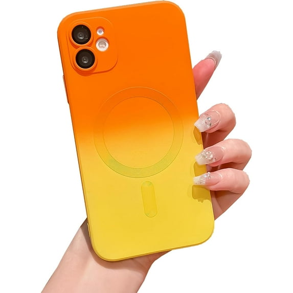 for iPhone 11 Magnetic Silicone Case [Work with Magsafe] Full Camera Lens Protective Soft TPU Gradient Color Anti-Drop Anti-Scratch Shockproof Phone Case for Women Girls, Orange Yellow