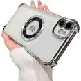 thumbnail image 1 of for iPhone 11 Magnetic Transparent Case,Luxury Bling Four Corners Shockproof Military-Grade Protection with Camera Lens Protector MagSafe Clear Plating Cover for Women Men-Silver, 1 of 13
