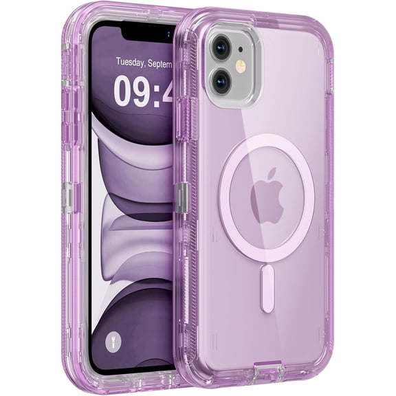 For iPhone 11 Magsafe Case, Transparent Phone Case Compatible with MagSafe, Triple Layer Magnetic Charging Case, Heavy Duty Shockproof and Drop-Proof Phone Case, Crystal Purple