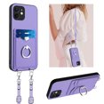 thumbnail image 1 of for iPhone 11 PU Leather Phone Case Cover, Classic Shoulder Strap Card Slots Shockproof Protective Ring Bracket Anti-scratch Ultra Slim Back Case for iPhone 11 - Purple, 1 of 8