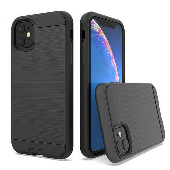 iPhone 11 Phone Case, 2-Piece Style Hybrid Shockproof Hard Case Cover with Hybird Shockproof-Black
