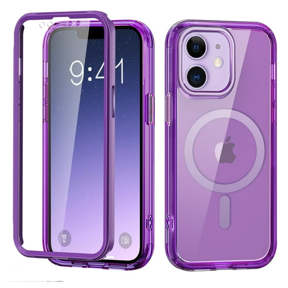 iPhone 11 Phone Case with Built-in Screen Protector, iPhone 11 Magnetic Case Compatible with MagSafe, Clear Slim Shockproof Anti-Scratch Protective Cover for iPhone 11 6.1",Dark Purple