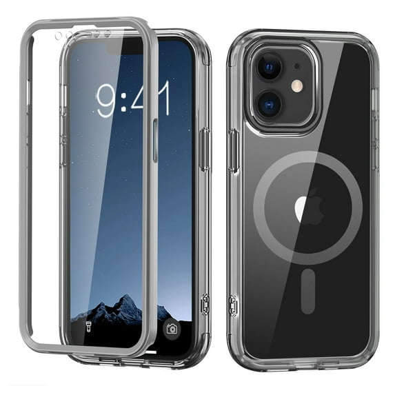 iPhone 11 Phone Case with Built-in Screen Protector, iPhone 11 Magnetic Case Compatible with MagSafe, Clear Slim Shockproof Anti-Scratch Protective Cover for iPhone 11 6.1",Grey