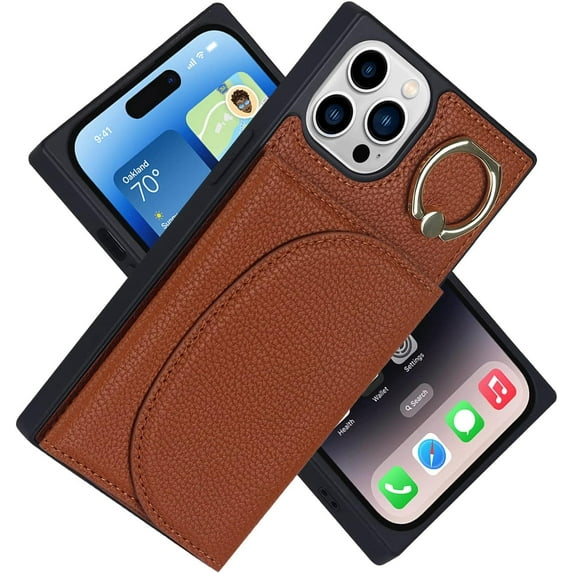 for iPhone 11 Phone Case with Card Holder and Ring,RFID Blocking Flip Folio PU Leather Wallet Cases for Women Men,Ring Stand,Magnetic Closure Cases for Funda para for iPhone 11(Brown)