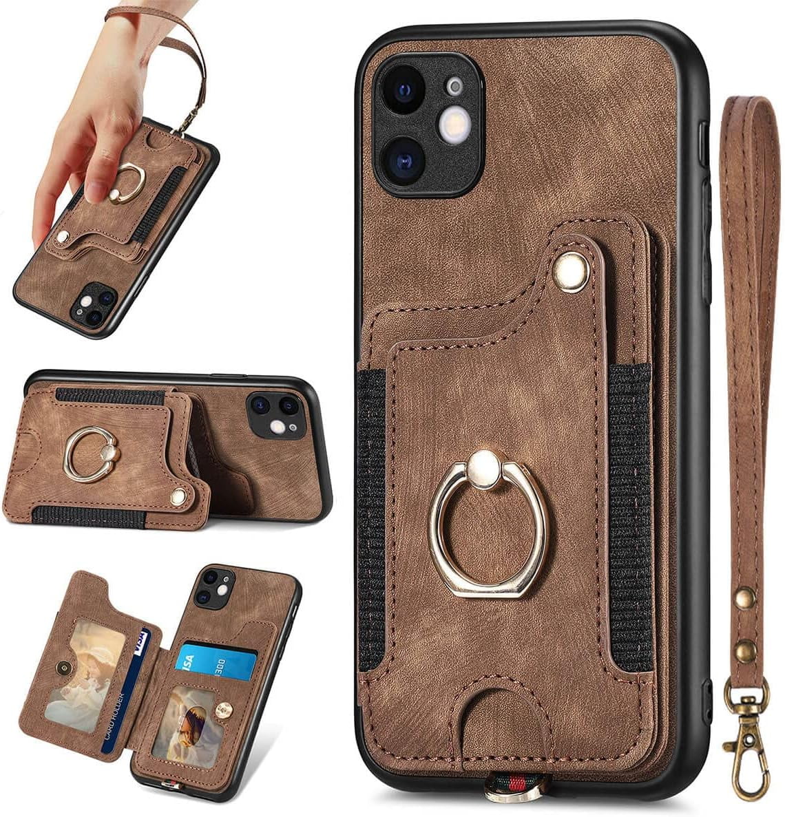 for iPhone 11 Phone Case Card Holder Wallet,Ring Stand,RFIDBlocking