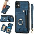 thumbnail image 1 of for iPhone 11 Phone Case Card Holder Wallet,Ring Stand,RFID-Blocking,Wrist Strap,Camera Lens Protector,Leather Shockproof Protective  Flip Cover for iPhone 11 (Blue), 1 of 14