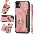 thumbnail image 1 of for iPhone 11 Phone Case Card Holder,Wallet Ring Stand,RFID-Blocking,Wrist Strap,Camera Protector,Leather Shockproof Protective  Flip Cover for iPhone 11 Cases (Pink), 1 of 14
