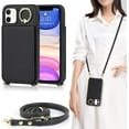 thumbnail image 1 of iPhone 11 Phone Case with Card Holder for Women, iPhone 11 Case Wallet with Credit Card Slots Crossbody with Ring Kickstand Shockproof Slim Stand Case for iPhone11 - Black, 1 of 17