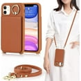 thumbnail image 1 of iPhone 11 Phone Case with Card Holder for Women, iPhone 11 Case Wallet with Credit Card Slots Crossbody with Ring Kickstand Shockproof Slim Stand Case for iPhone11 - Brown, 1 of 18