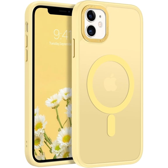 for iPhone 11 Phone Case, Phone case iPhone 11 Magnetic Case [Compatible with Mag Safe] Translucent Matte Slim Shockproof Anti-Fingerprint Protective Cover for iPhone 11 6.1’’Yellow