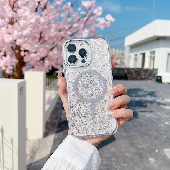 For iPhone 11 Phone Case,Support For Mag-Safe,Luxury Bling Sparkly Colorful Sequins Glitter Back Design,Ultra Slim Shockproof Anti-Scratch Non-Slip Transparent Phone Case,White