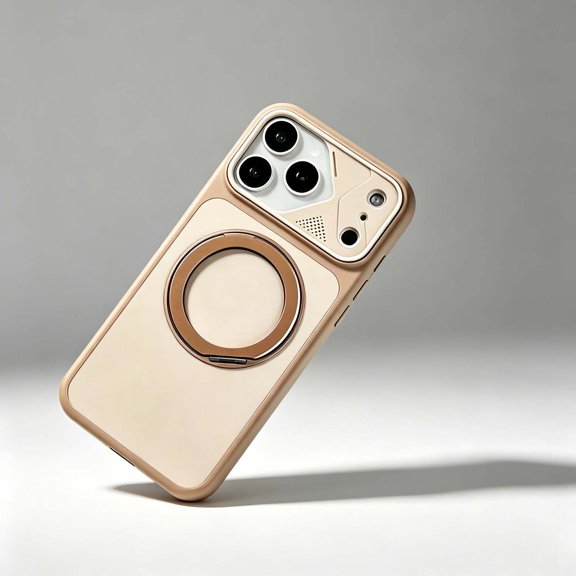 For iPhone 11 Phone Case,With Camera Lens Frame,360°Rotatable Ring Kickstand,Two-Color Anti-Scratch Matte Back Cover,Shockproof Non-Slip Drop Protection Hybrid Phone Case,Desertgold