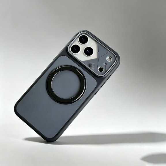 For iPhone 11 Phone Case,With Camera Lens Frame,360°Rotatable Ring Kickstand,Two-Color Anti-Scratch Matte Back Cover,Shockproof Non-Slip Drop Protection Hybrid Phone Case,Black