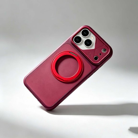 For iPhone 11 Phone Case,With Camera Lens Frame,360°Rotatable Ring Kickstand,Two-Color Anti-Scratch Matte Back Cover,Shockproof Non-Slip Drop Protection Hybrid Phone Case,Red