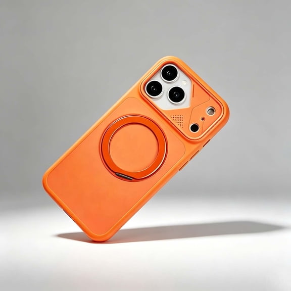 For iPhone 11 Phone Case,With Camera Lens Frame,360°Rotatable Ring Kickstand,Two-Color Anti-Scratch Matte Back Cover,Shockproof Non-Slip Drop Protection Hybrid Phone Case,Orange