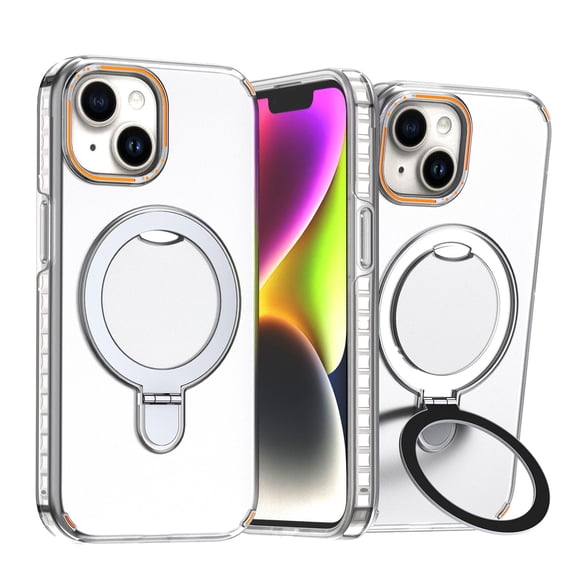 For iPhone 11 Phone Case,With Invisible Contractile Ring Kickstand,2-in-1 PC + TPU Heavy Duty Hybrid Protection,Support Mag-Safe,Shockproof Non-Slip Durable Phone Case,Clear