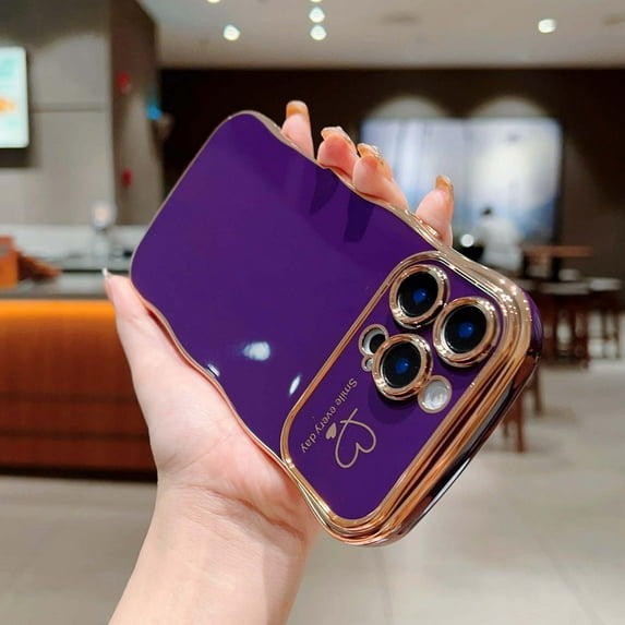 For iPhone 11 Phone Case for Women Girls,Double Love Hearts Print Designing,Wavy Frame Curly Shape,Shockproof TPU Luxury Electroplated Anti-fall Protective Phone Case Cover,Darkpurple