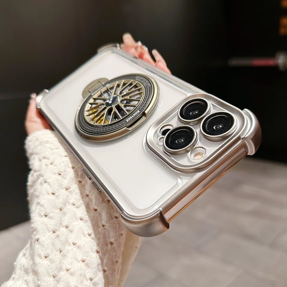 for iPhone 11 Plating Case with Rotating Gyroscope Magnetic Ring Stand Full Camera Lens Protection Compatible with MagSafe Clear Back Phone Cover for iPhone 11, Gray