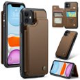 thumbnail image 1 of for iPhone 11 Premium PU Leather Back Case, Multiple Card Slots Design, Double Magnetic Clasp Study Kickstand RFID Blocking Classic Phone Cover for iPhone 11, Brown, 1 of 9