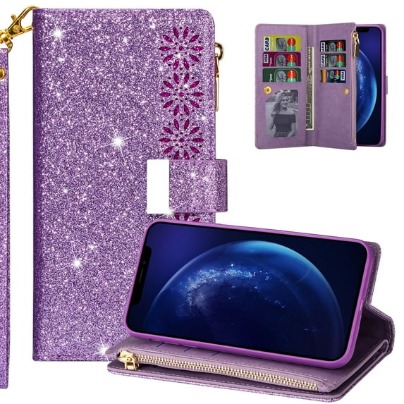 iPhone 11 Pro 5.8" Case, Allytech PU Leather Shockproof Cards Slots Wrist Strap Folio Flip Stand Protective Cards Slots Magnetic Closure Case Wallet Cover for Apple iPhone 11 Pro 5.8",Purple