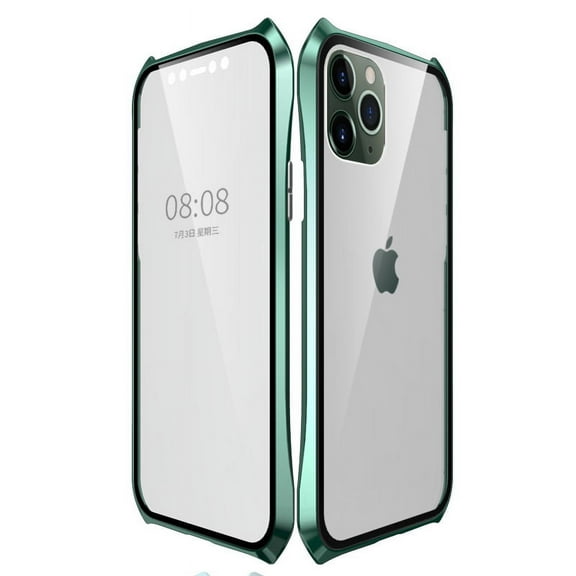 iPhone 11 Pro 5.8" Case with Screen Protector,Allytech Metal Frame Front and Back Tempered Glass Full Screen Coverage Shockproof Wireless Charging Support Case Cover for Apple iPhone 11 Pro,Darkgreen