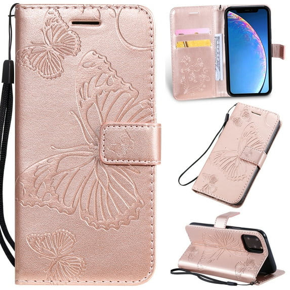 iPhone 11 Pro 5.8" Case Wallet, Allytech Slim Fit PU Leather Folio Wrist Strape Shockproof Protective Lightweight Cards Slots TPU Back Cover Case for Apple iPhone 11 Pro 5.8" 2019, Rosegold
