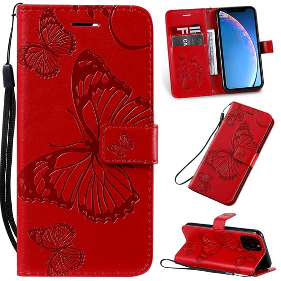iPhone 11 Pro 5.8" Case Wallet, Allytech Slim Fit PU Leather Folio Wrist Strape Shockproof Protective Lightweight Cards Slots TPU Back Cover Case for Apple iPhone 11 Pro 5.8" 2019, Red