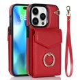 thumbnail image 1 of for iPhone 11 Pro 5.8" Wallet Case, Back Card Slots/Bag Magnetic Button Ring Holder Stand Cover with RFID Blocking Wrist Hand Strap Luxury PU Leather Anti-Shocks Case for iPhone 11 Pro,Red, 1 of 9