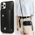 thumbnail image 1 of for iPhone 11 Pro Card Holder Case with Neck Strap Crossbody Chain Handbag Wrist Strap Protective Cover with Credit Card Holder Slot PU Leather Wallet Case for iPhone 11 Pro Black, 1 of 9