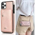 thumbnail image 1 of for iPhone 11 Pro Card Holder Case with Neck Strap Crossbody Chain Handbag Wrist Strap Protective Cover with Credit Card Holder Slot PU Leather Wallet Case for iPhone 11 Pro Rose Gold, 1 of 16