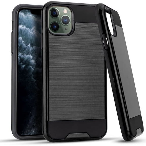 iPhone 11 Pro Case, 2-Piece Style Hybrid Shockproof Hard Case Cover with [Tempered Glass Screen Protector] Hybird Shockproof And Circlemalls Stylus Pen-Black