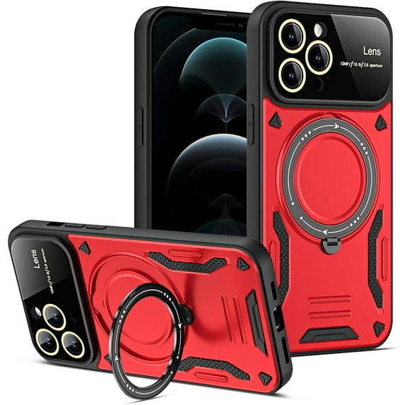 for iPhone 11 Pro Case with 360° Rotatable Invisible Ring Stand, Large Window Design Compatible with Magsafe, -Grade Protection Shockproof Phone Cover for Women Men, Red