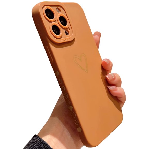 for iPhone 11 Pro Case 5.8" 2019(Not fits 11/11 Pro Max), Side Back Cute Plated Love Heart with Anti-Fall Lens Cameras Cover Protection Soft TPU Shockproof Anti-Fingerprint Phone Case,Brown