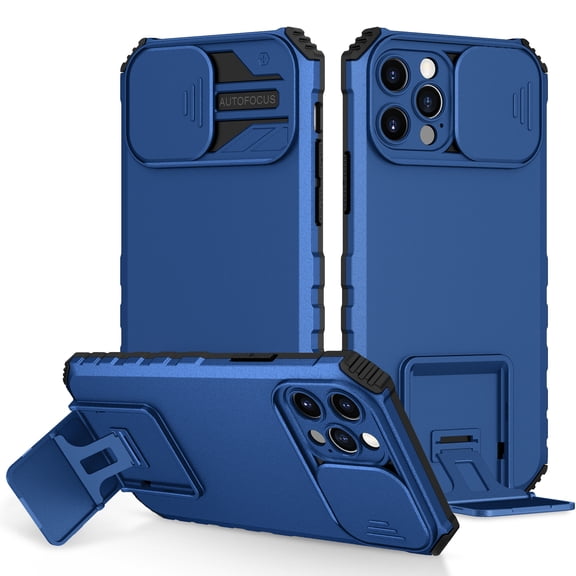 for iPhone 11 Pro Case with Camera Lens Slide Protection, Armour Silicone TPU Bumper Tough PC Cover with Kickstand, Military Shockproof Absorption Protective Case for iPhone 11 Pro,
Blue