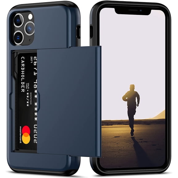 for iPhone 11 Pro Case with Card Holder,Heavy Duty Protective Dual Layer Shockproof Hidden Card Slot Slim Wallet Case for iPhone 11 Pro for Men&Women(Blue)