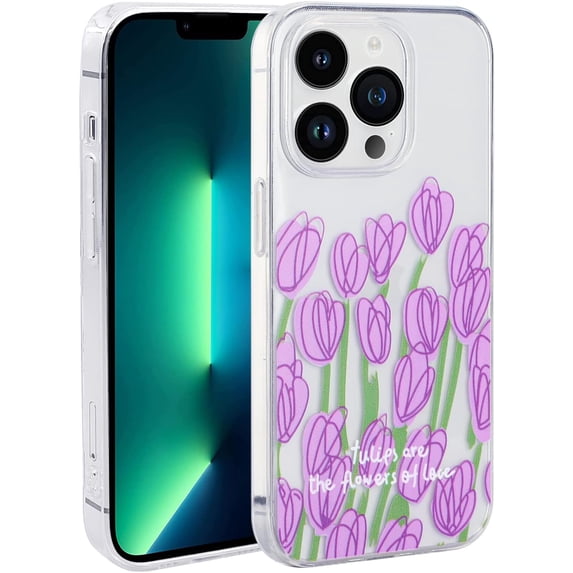 iPhone 11 Pro Case, Clear Ultra Slim Shockproof Kawaii TPU Phone Case for iPhone 11 Pro (5.8 inch) Cute Cover for Girls and Women, Purple - Tulip