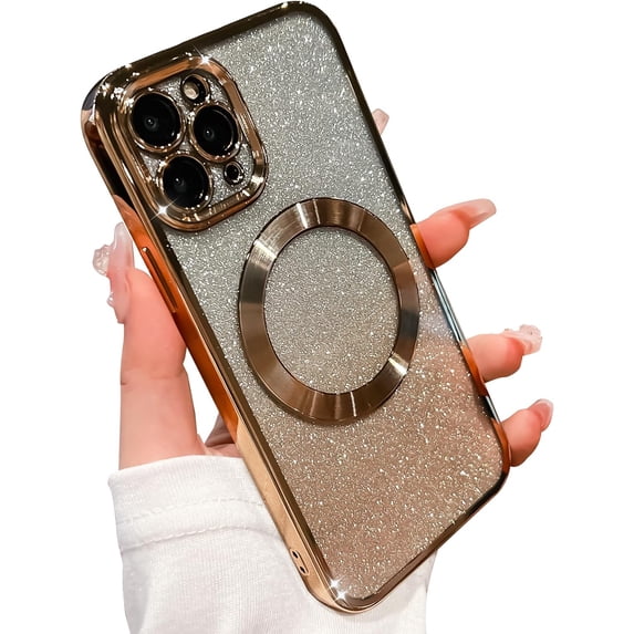 for iPhone 11 Pro Case Glitter Magnetic Compatible with MagSafe Full Camera Lens Protection Luxury Plating Cute Bling Clear Shockproof Slim Phone Case for Women Girls (Gold)