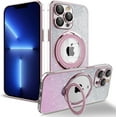 thumbnail image 1 of for iPhone 11 Pro Case Glitter with Rotatable Ring Stand Compatible with MagSafe, Plating Bling Clear Case with Camera Lens Protector Slim Phone Case for Women Girls (Pink), 1 of 8