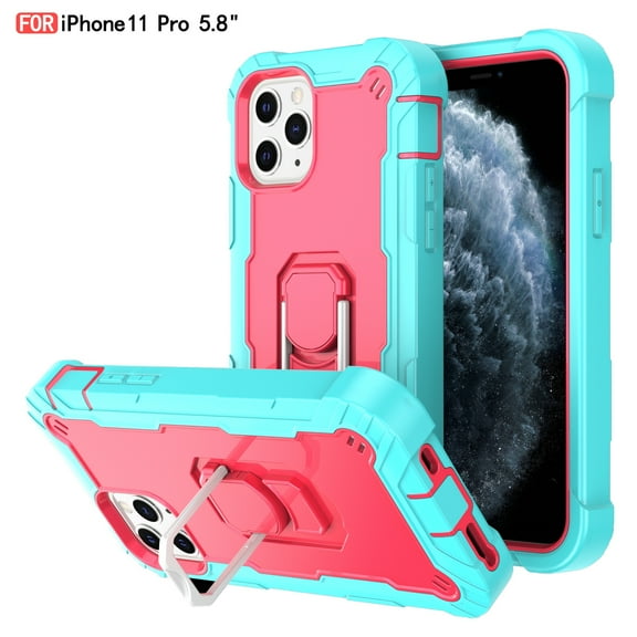 iPhone 11 Pro Case - Heavy Duty Hybrid Rugged Dual Layer Protective Shockproof Kickstand Cover with Ring Holder for Apple iPhone 11 Pro 5.8", E
